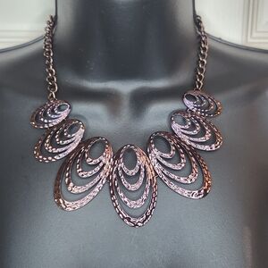 Elegant Copper Colored Metal Statement Necklace Adjustable Length Standout